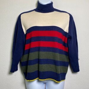 Next XL Striped Turtleneck Sweater Gold Button Cuff Knitwear Pullover Fall
